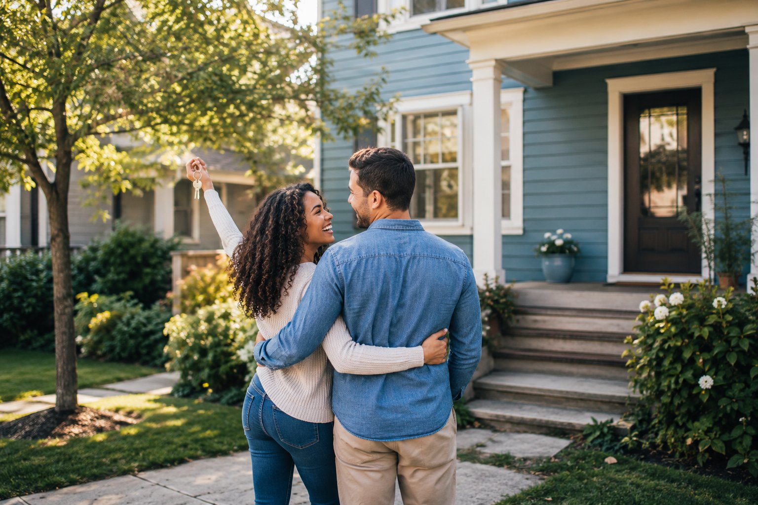 A couple touring and unlocking their new home
